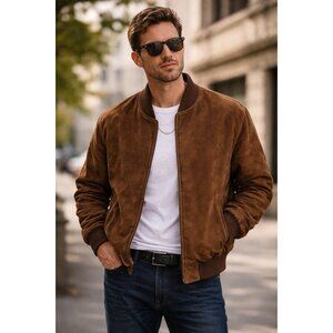John Ashford Bomber Jacket Mens XL 90s Leather Suede Coat Brown Classic 🤎